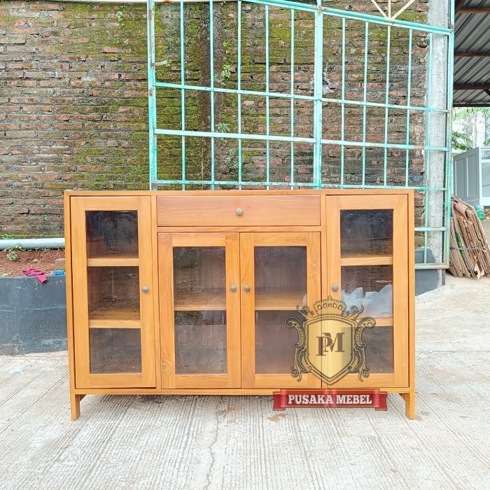 lemari dapur minimalis kayu jati, lemari rak dapur kayu pintu kaca