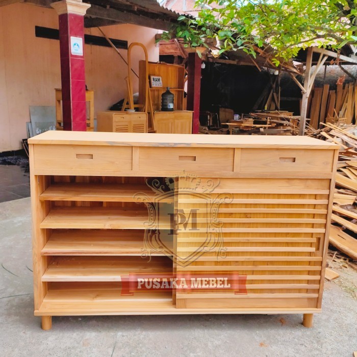 lemari rak sepatu susun kayu, rak sepatu susun minimalis kayu jati,
