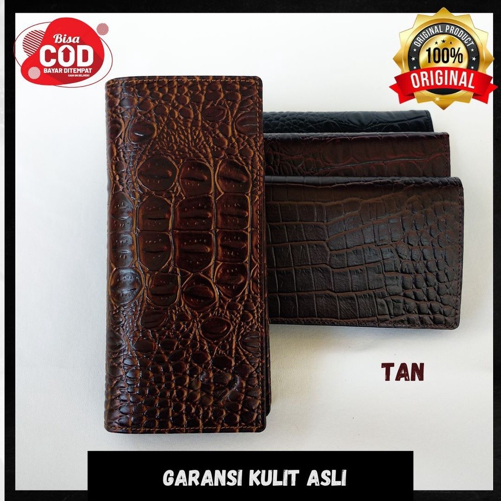 [ONLINE EXCLUSIVE] Dompet Panjang Kulit Asli Wanita Cewek Cewe Pria Laki Laki Cowok Cowo Motif Buaya