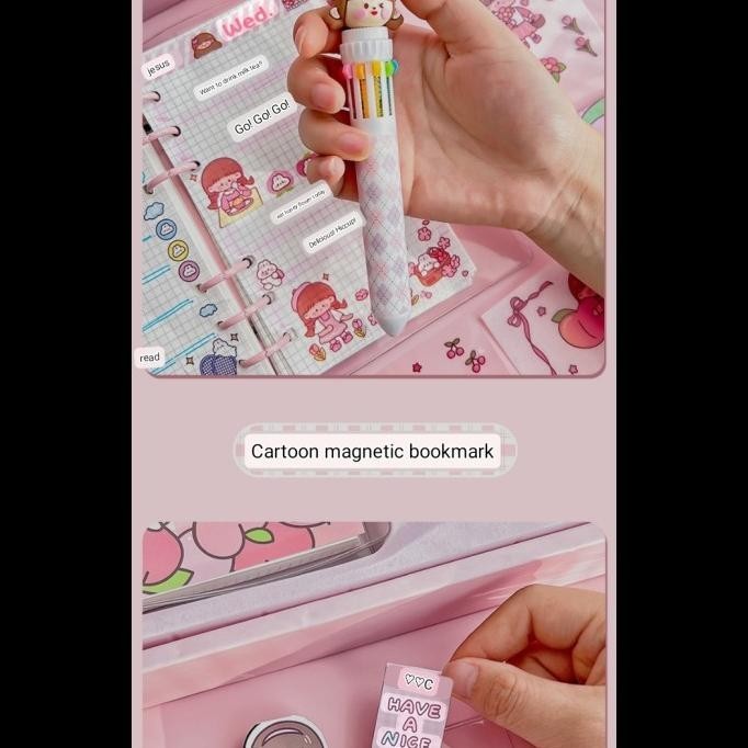 

Stationary Gift Set Kawaii/Notebook Kawai/Binder Korea/Sticker Momo