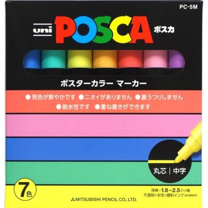 

Uni Posca Set 7 Pastel Colors Medium Tip - Pc-5M - Poster Paint Marker