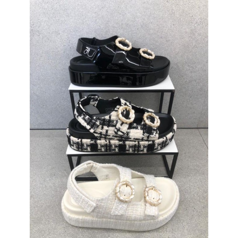 #1-71720056 Tweed Pearl - Jast[p] CK ORIGINAL COUNTER TEXTURED BUCKLE DOUBLE STRAP SANDAL PLATFORM S