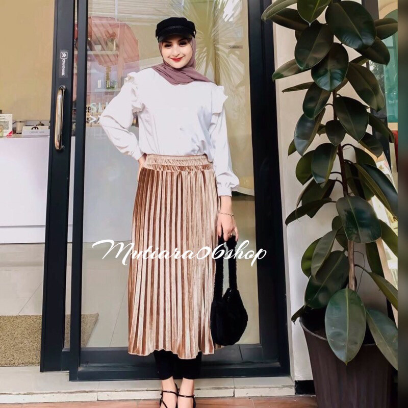 Promo Mega Sale 5.5 // ROK PLISKET BLUDRU VELVET IMPORT 7/8 /ROK PLISKET BLUDRU PENDEK/ROK PLISKET