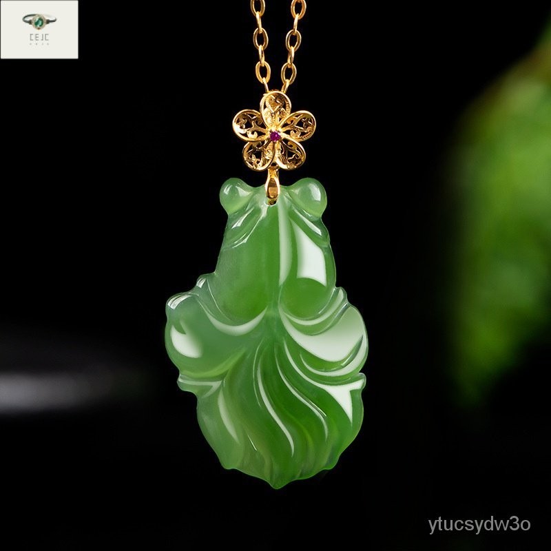 （Dengan Sertifikat）（ytucsydw3o）Bayam Bahan Lama Hijau Giok Hetian Hijau Giok Ikan Mas Liontin Barang