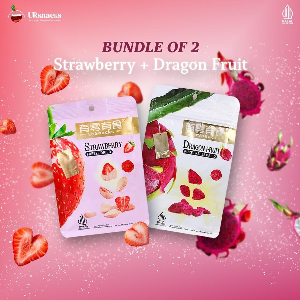 

URSNACKS PAKET HEMAT 2 - FREEZE DRIED KERIPIK SEHAT STRAWBERRY 22gr + DRAGON FRUIT 22gr BUAH VAKUM CEMILAN DIET