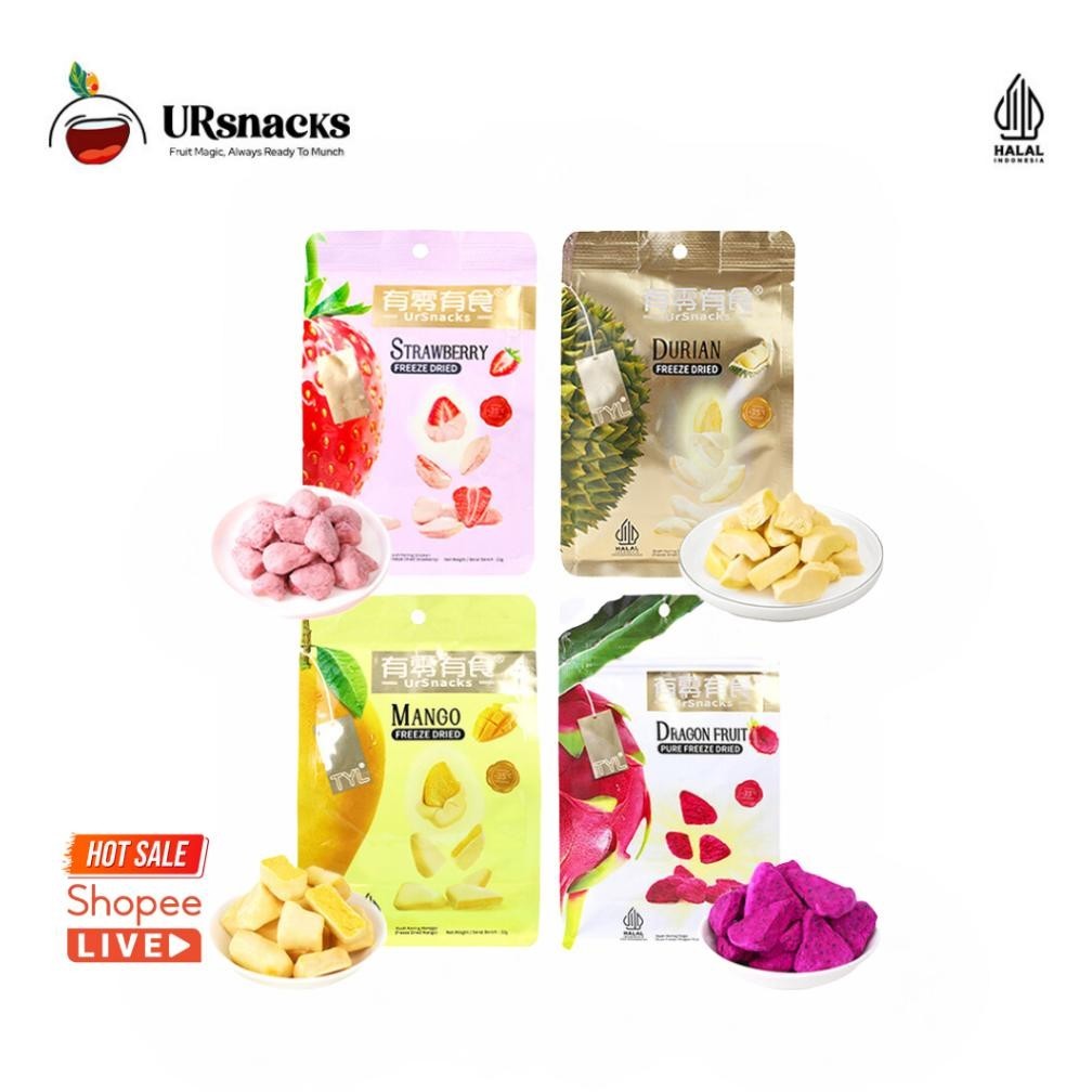 

URSNACKS Bundle Of 4 - Freeze Dried Keripik Sehat Durian + Mango + Strawberry + Dragon Fruit