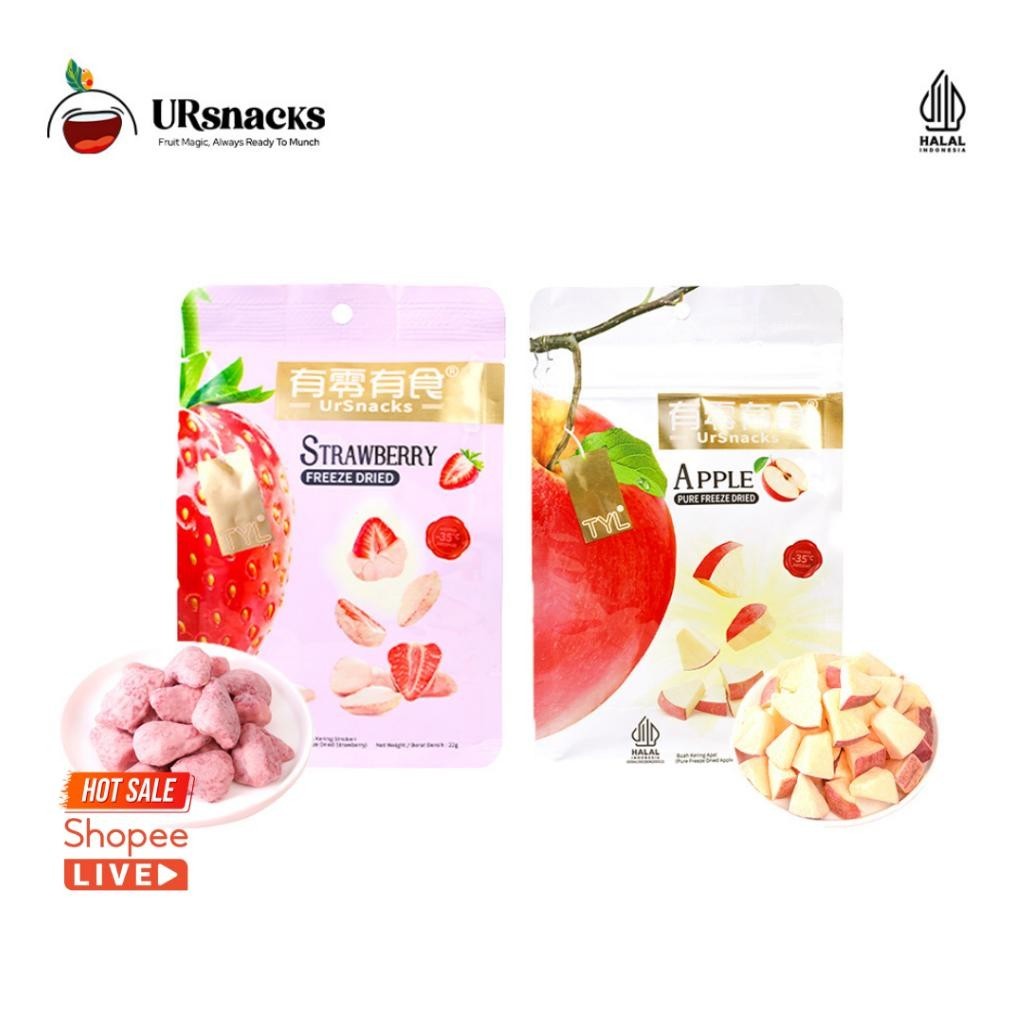 

URSNACKS Bundle Of 2 - Freeze Dried Keripik Sehat Strawberry + Apel
