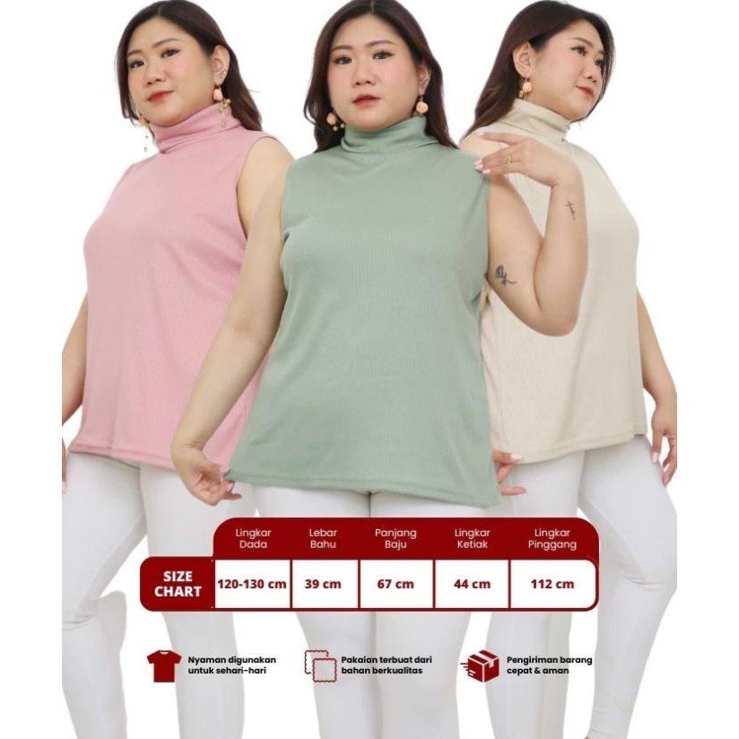 JUMBO KAOS KNIT TURTLENECK INNER MANSET TANPA LENGAN LD 120-130