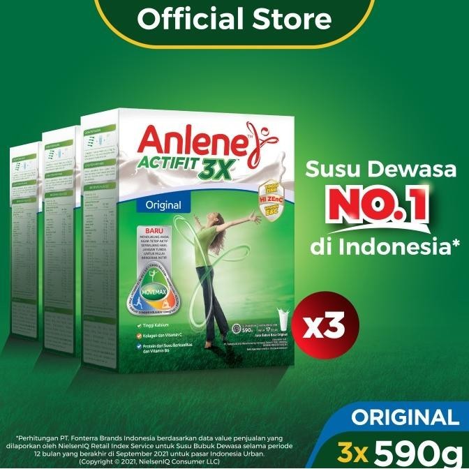 

Anlene Actifit 3X Susu Bubuk Original 3 x 590g-Tulang,Sendi,Otot