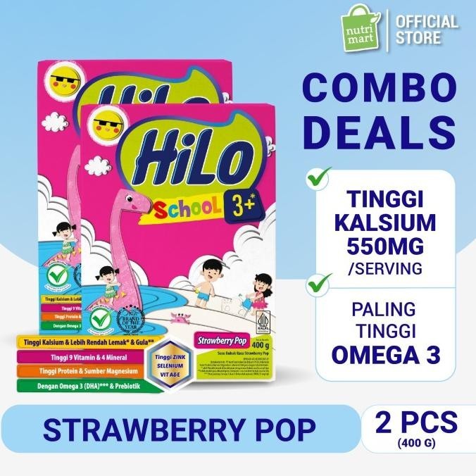 

Twin Pack: HiLo School 3+ Strawberry Pop 400gr - Susu Omega 3 (DHA)