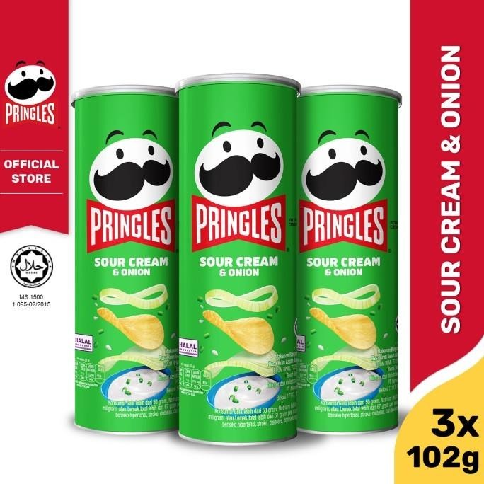 

[BUNDLE 3pcs] Pringles Sour Cream & Onion Keripik 102gr