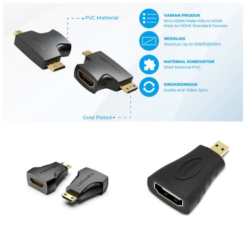 Vention Adapter Standard HDMI to Mini HDMI Type C & Micro HDMI Type D