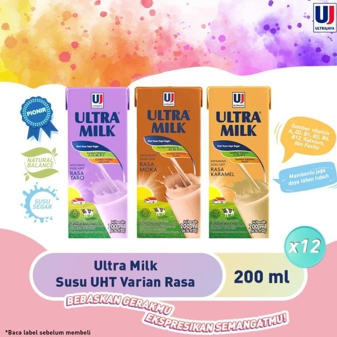 

Ultra Milk Susu UHT Rasa [Paket isi 12pcs] - Moka / Karamel / Taro