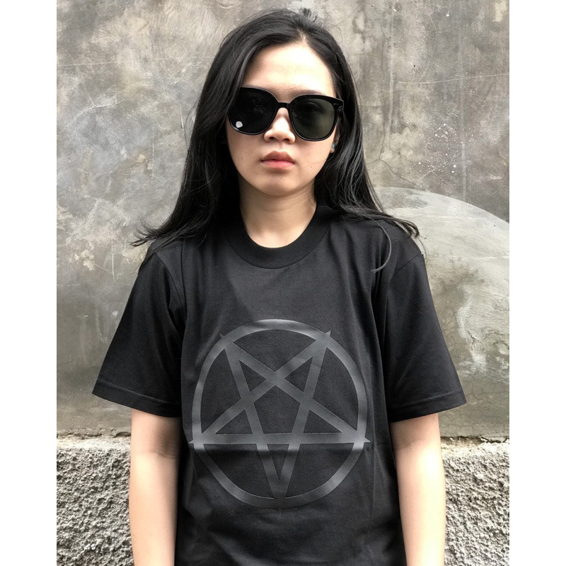 [LAST EDITION] CEKIDOT kaos pentablack godincorporated pentagram hitam black on black metal rock 666