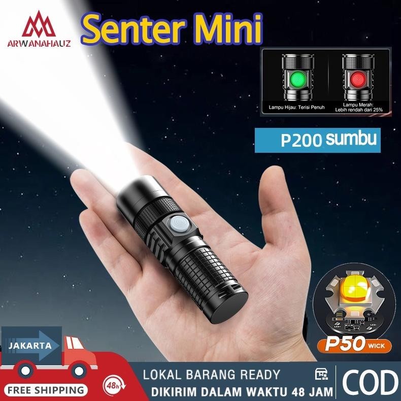 Senter Led Mini Super Terang Anti Air Dengan 3 Mode Nyala Dapat  Senter Super Mini Jarak Jauh 1000M 