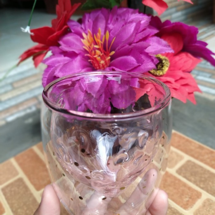 Double Wall Glass Strawberry/Gelas Kaca Double Layer Strawberry