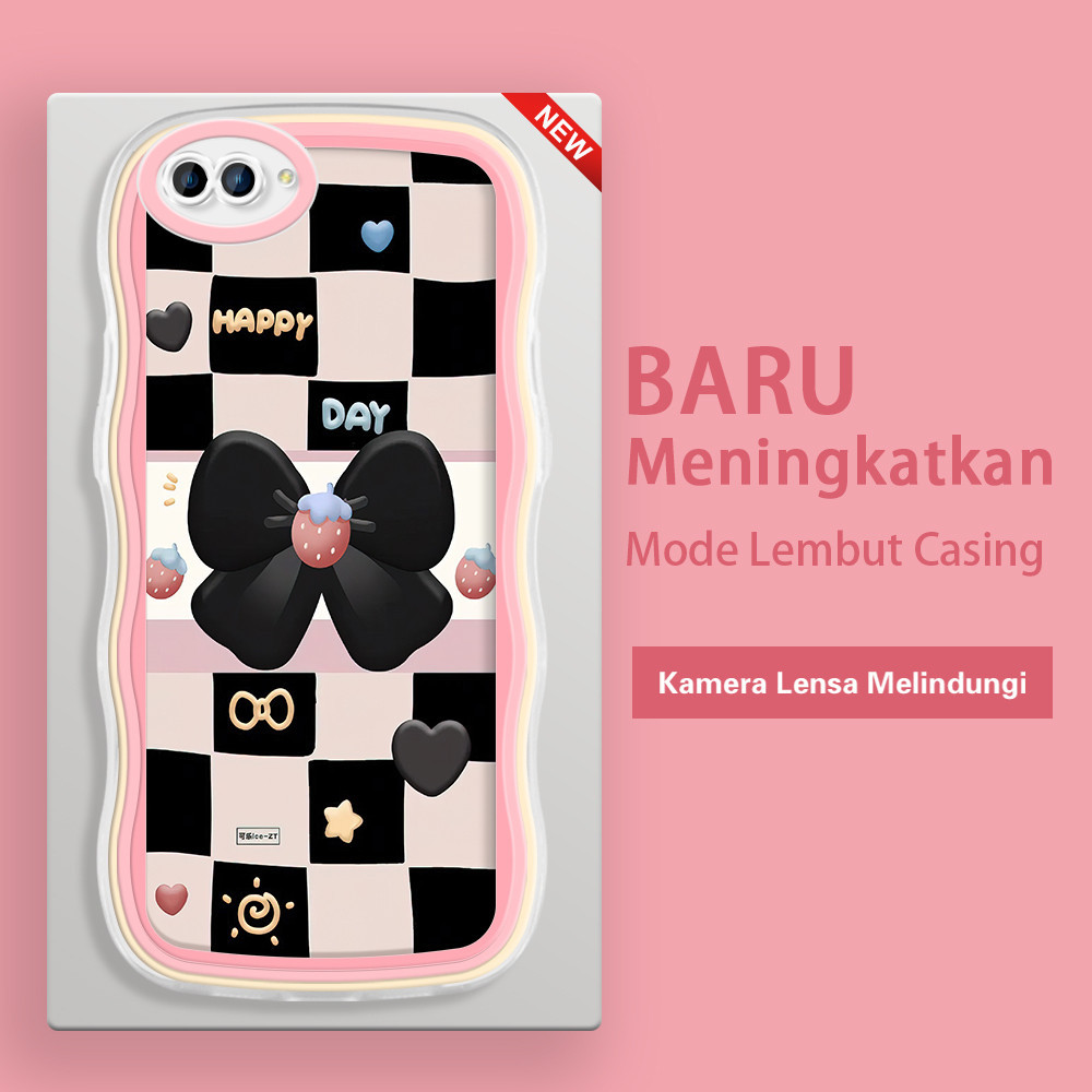 OPPO NEO 9 A3S A5 A7 A5S A9 2020 A12 A12S A12E  Casing Ponsel  Strawberries and Bow Hitam  warna-war