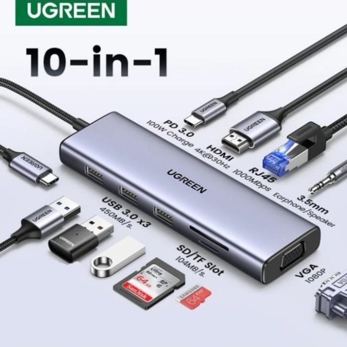 UGREEN HUB 10 IN 1 USB TYPE C MULTIFUNCTION ADAPTER UGREEN 15601