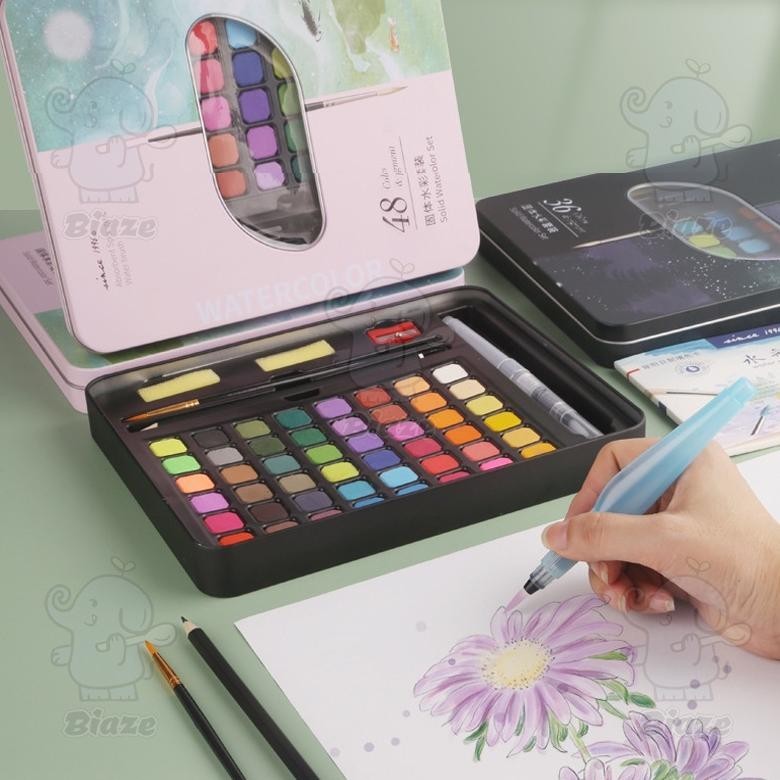 

rf-45 BIAZE 36/48 Watercolor Paint Set Warna Solid Alat Cat Air (Termasuk Kuas dan Kertas Gambara) Termurah