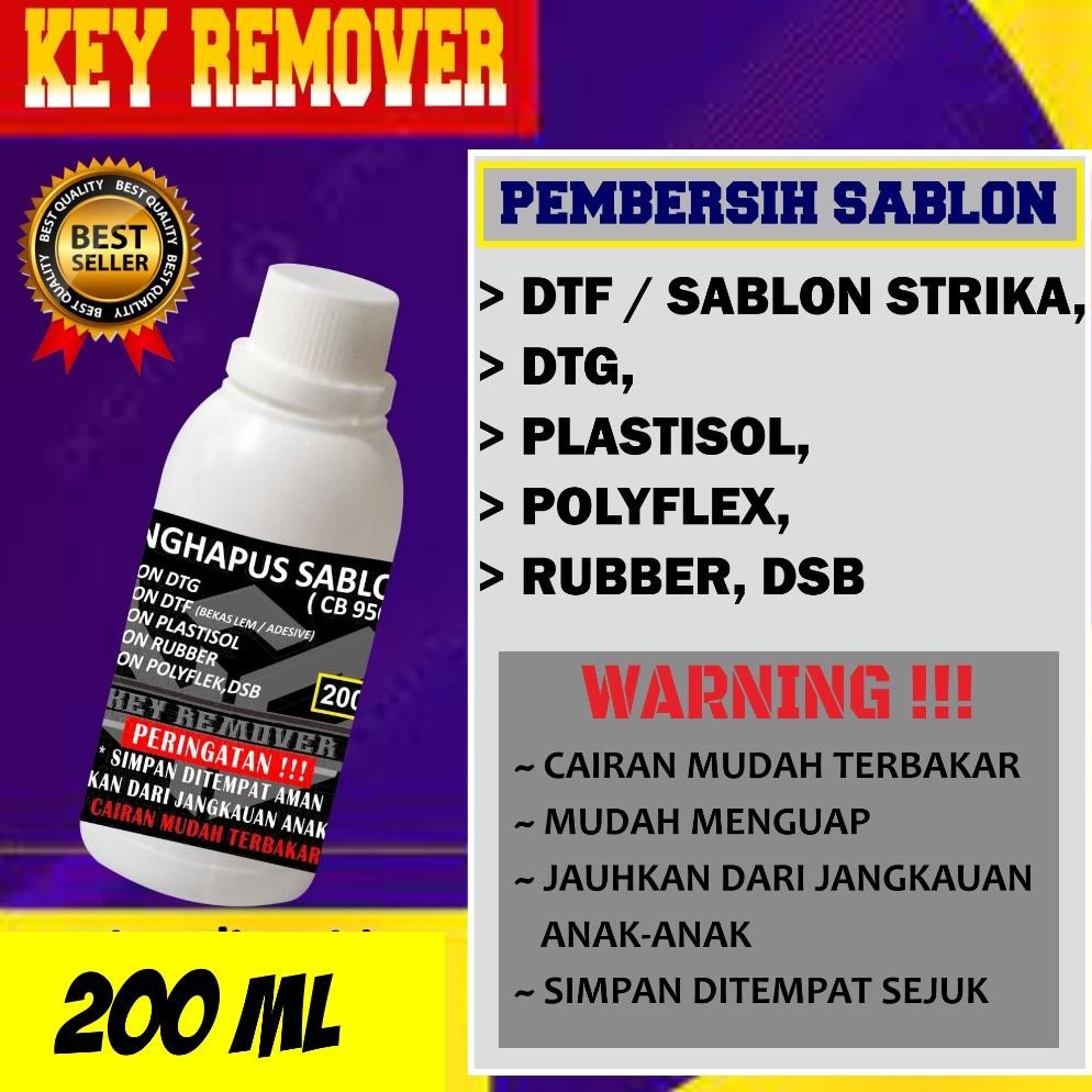

Galuhferdian552 (200Ml) Key Remover / Cairan Pembersih Sablon / Cairan Penghapus Sablon / Cleaner Penghapus Sablon Bisa Untuk Menghapus Sepuluh Desain A3 / Cairan Penghapus Sablon Dtf Remover / Rubber Remover / Plastisol Remover / Polyflex Remover /Dsb