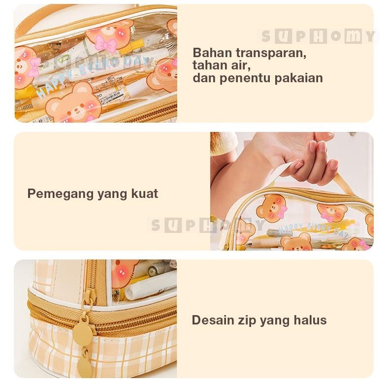 

yt- Tempat Pencil Tas Pena Tas Pensil kotak pencil tempat alat tulis Bahan PVC berkapasitas besar dengan stiker gratis Viral