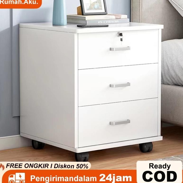 Meja Nakas Bedside Table Dengan kunci Lemari Laci Penyimpanan Meja Nakas kayu Meja Kamar Nakas porta