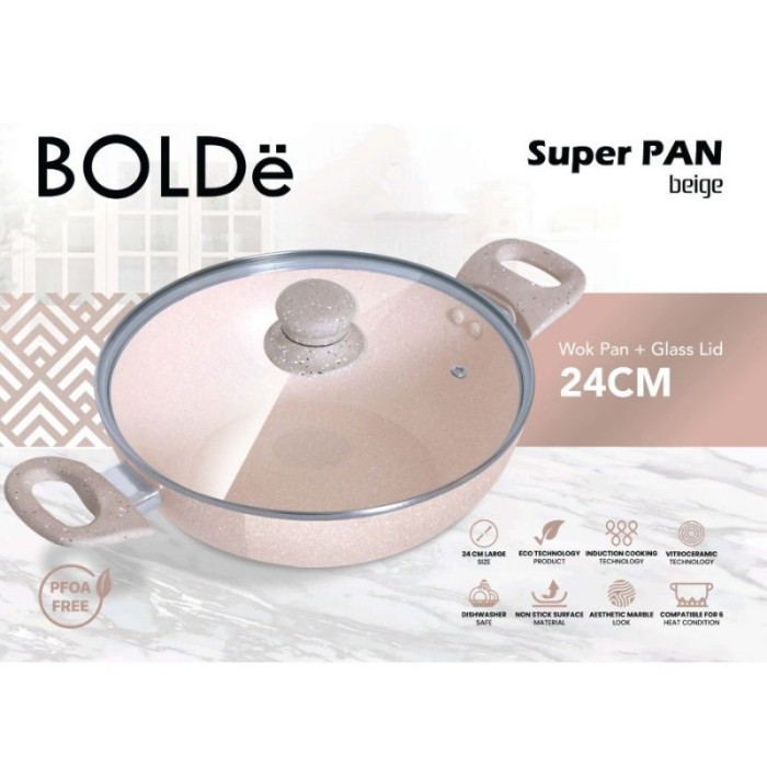 Wajan Tutup Kaca BOLDe Super Pan 2 Ear / Kuping Wok Pan Granite 24 CM