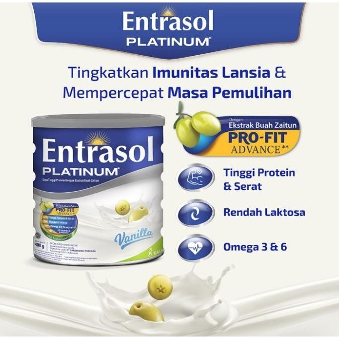 

ENTRASOL PLATINUM 800GR SUSU TINGGI PROTEIN UNTUK LANSIA RASA VANILLA LJ