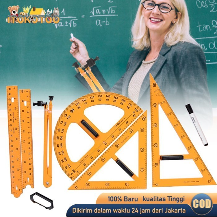 

1 Meter Ggaris Kayu Set Jangka Papan Tulis Segitiga/Busur
