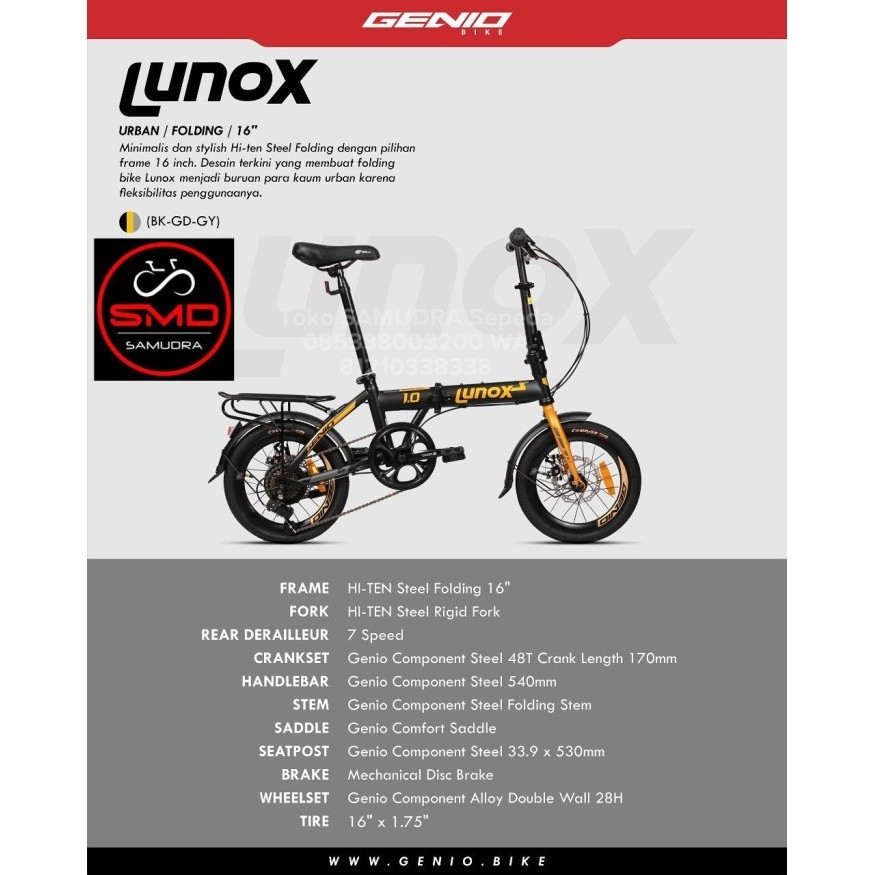 Sepeda Lipat Folding 16 Genio Lunox Murah BDG