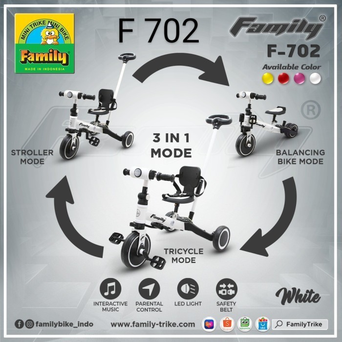 Tricycle Sepeda Roda 3 Balance Bike Family F702 F-702 F 702 3 In 1