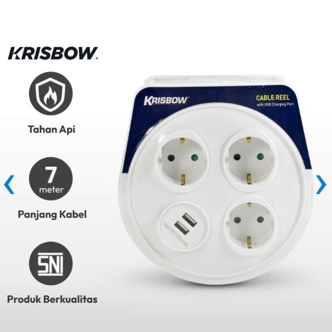 Krisbow Cable Reel Kabel Roll Dengan Usb 7 Meter