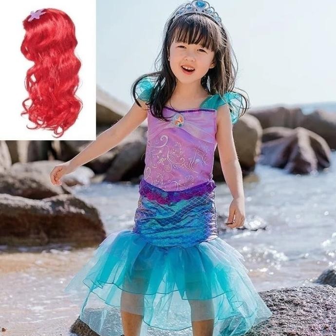 Fix Paket Wig Merah Ariel Mermaid Bonus Mahkota Tongkat