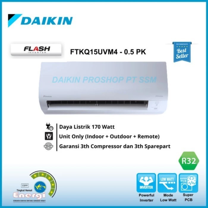 .........] AC Split Daikin Inverter Flash 1/2 PK FTKQ15UVM4 Thailand Unit Only