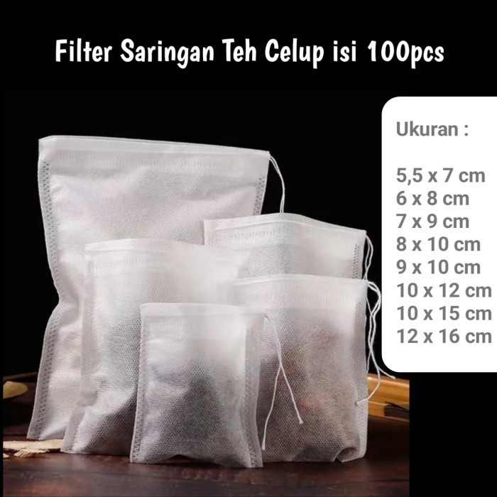 

paling diminati] Kantong Saringan Teh Celup Kosong Tali Tea Bag Kecil Besar isi 100Pcs