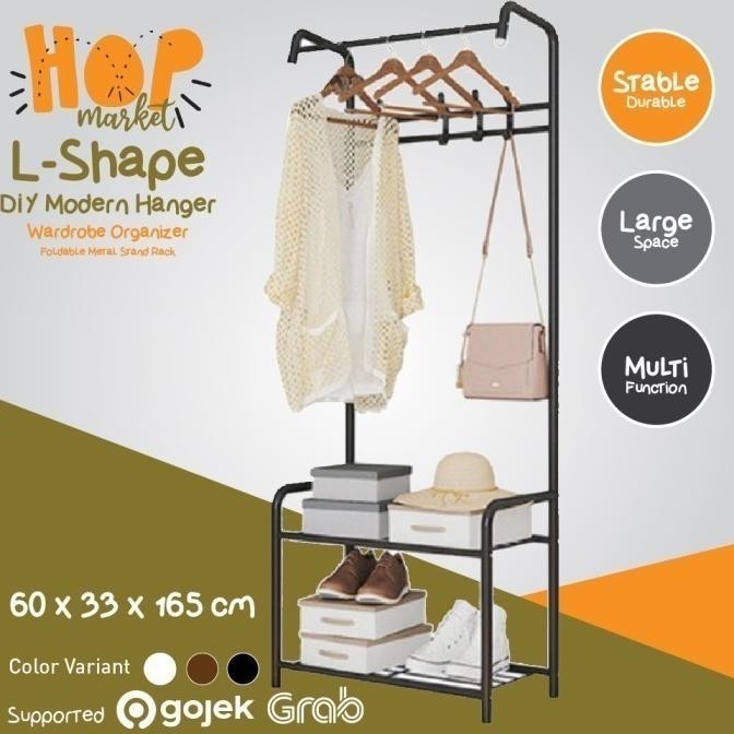 L-SHAPE Rak Hanger Serbaguna Gantungan Pakaian Baju Topi Buku Sepatu