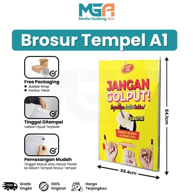 

Tempat Brosur Akrilik / Akrilik Tempel / Sign Holder Akrilik A1 Kualitas Premium