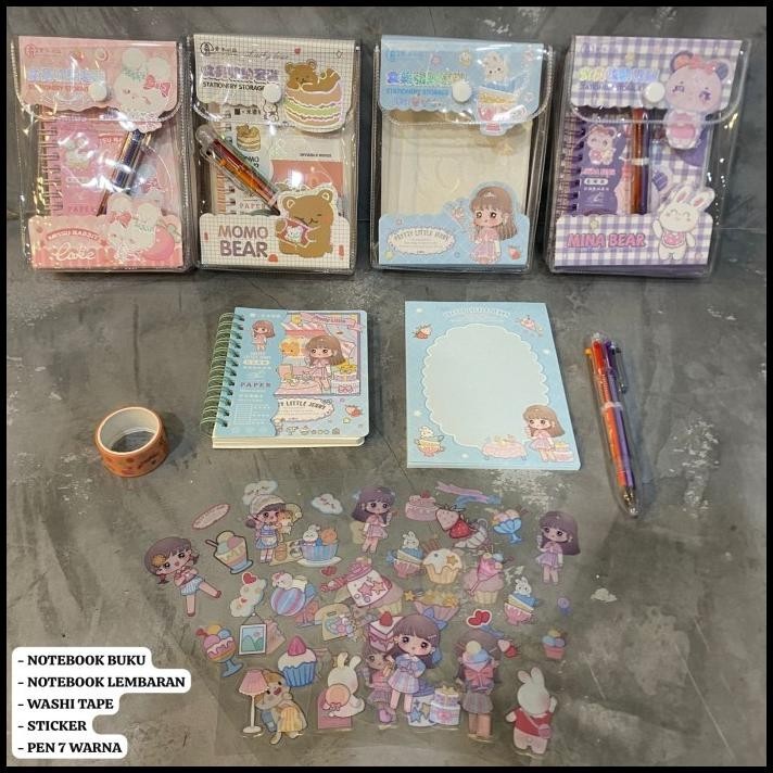

HOT DEAL NOTE BOOK POUCH SET NOTE BOOK STICKER MINI SET FREE PENA 7 WARNA !