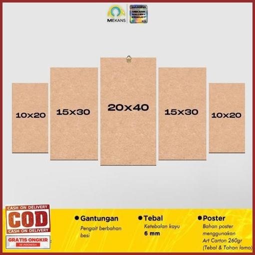 Hot Promo Mekans 1 Set Pajangan Hiasan Dinding Genshin Impact Raiden Shogun 5Pcs Poster Kayu Wall De