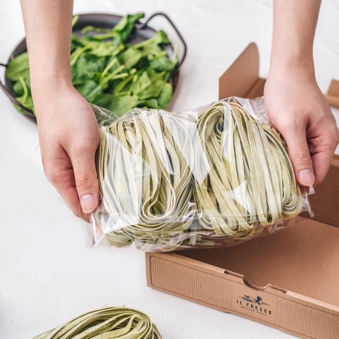 

NEW PRODUK HOMEMADE PASTA BASIL SPINACH FETTUCINE 400G / HANDMADE ARTISAN SEHAT !!!!!