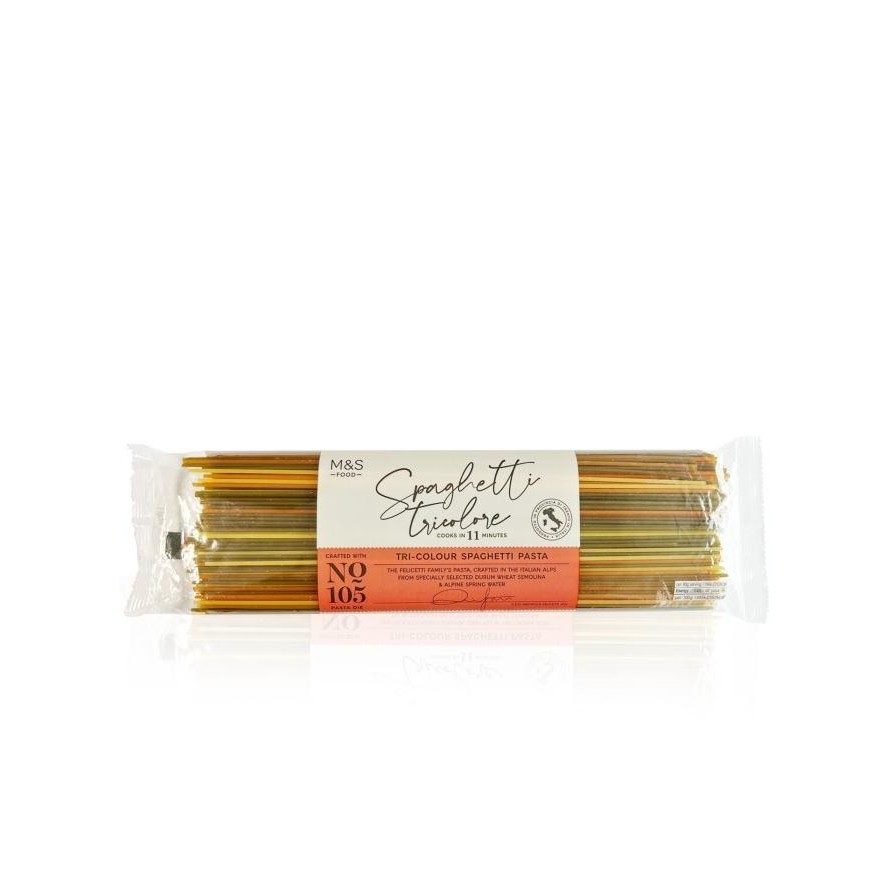 

TERBARU M&S FOOD - PASTA - SPAGHETTI TRI COLORE PASTA 500G !!!!!