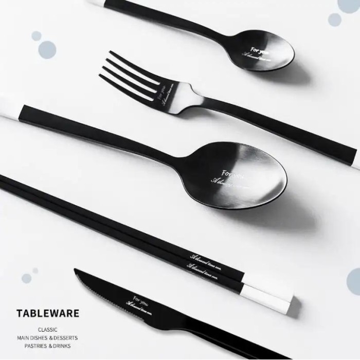 Luxury Picasso Dinner Spoon Set Black Matte White / Paket Sendok Garpu