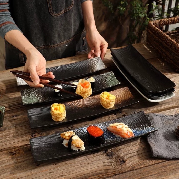 Japan Sushi Roll Long Plate Piring Keramik Panjang Sushi Jepang