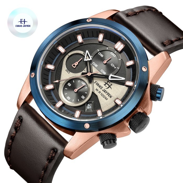 New Trend Jam Tangan Pria Evans Jayden Original Sapphire on Lether strap Fullset