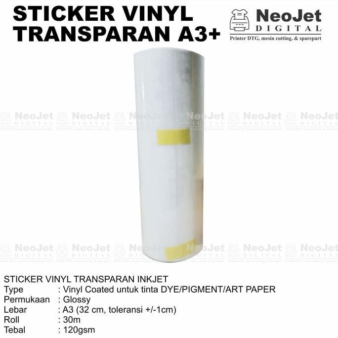 

Sticker Stiker Vinyl Inkjet Transparant Bening Gloss A3 30 Meter Murah