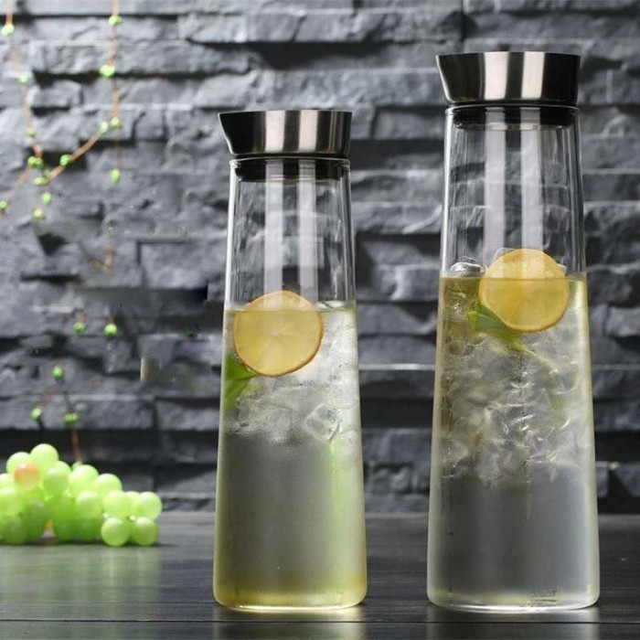 Botol Kulkas Pitcher Air Dingin Jus Teko Kaca Tutup Stainless Steel