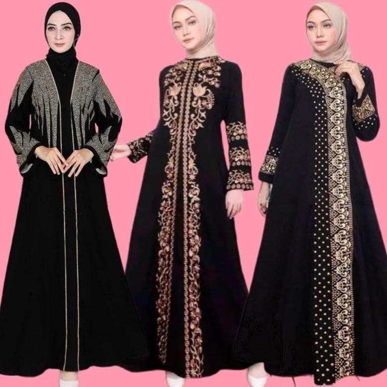 Gamis Abaya Remaja Hitam Bordir Piramid Arab Tuey Dress Renda Dubai Polos Gamis Abaya Remaja