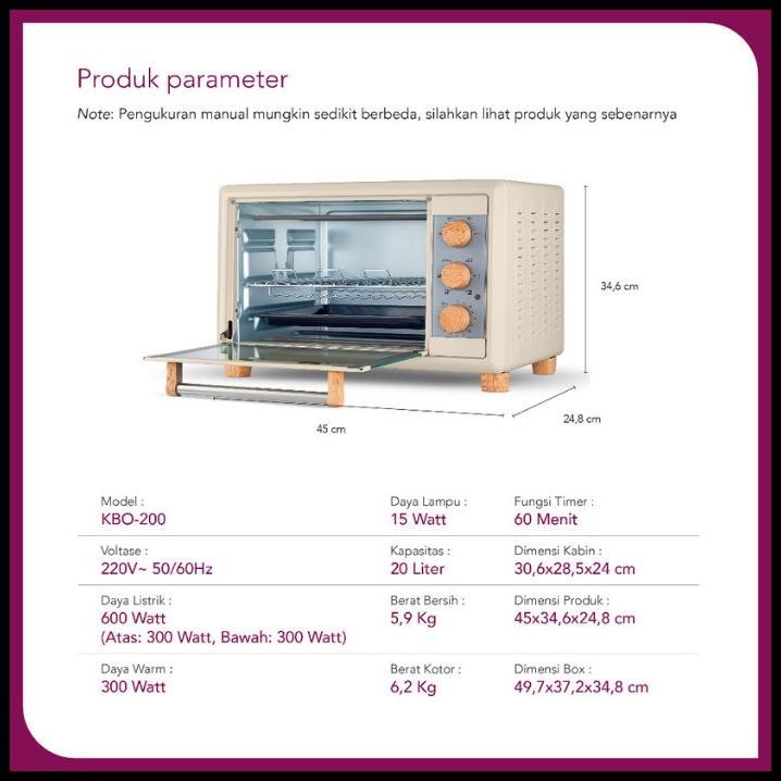 OVEN LISTRIK KIRIN 20 LITER KBO 200 LOW WATT OPEN ELEKTRIK KUE KERING