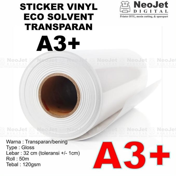 

Sticker Vinyl Eco Solvent Roll 50 M Transparan Gloss A3+ Transparent