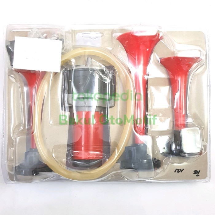 Shiteru Klakson Telolet 3 Corong Merah + Dinamo - 24 Volt